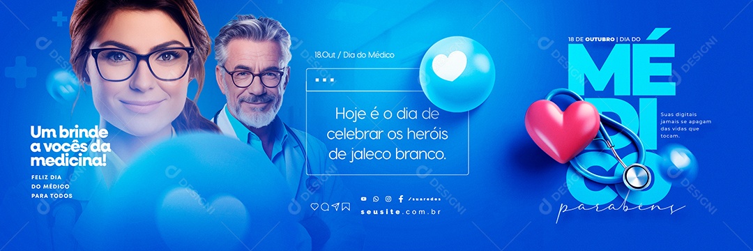 Carrossel Dia Do Médico Hoje é o Dia de Celebrar os Heróis de Jaleco Branco Social Media PSD Editável