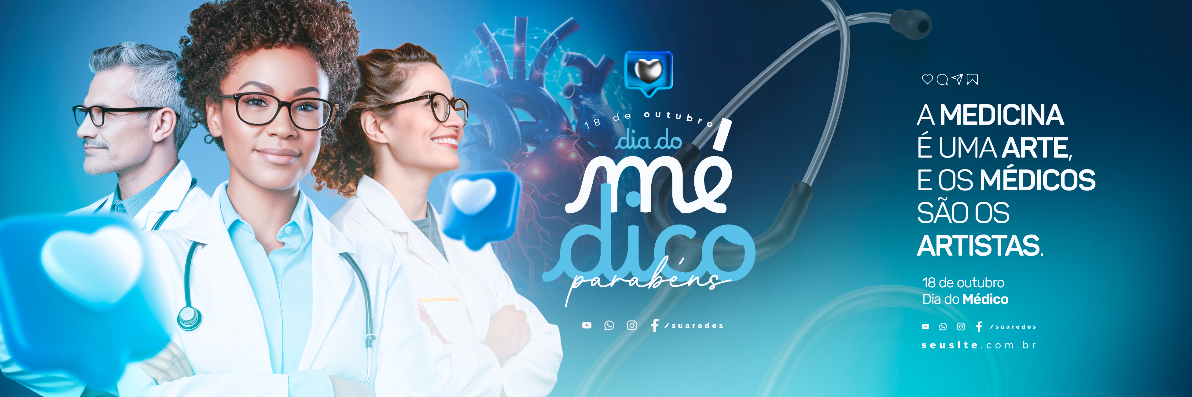 Carrossel Dia Do Médico 18 de Outubro Parabéns Social Media PSD Editável