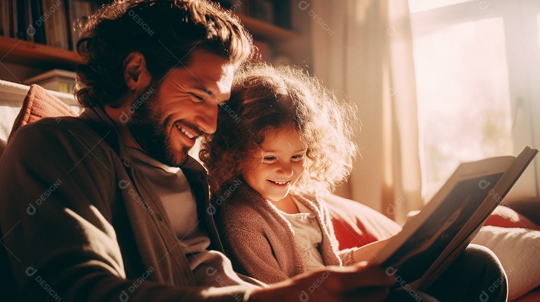 Pai lendo livro com a filha
