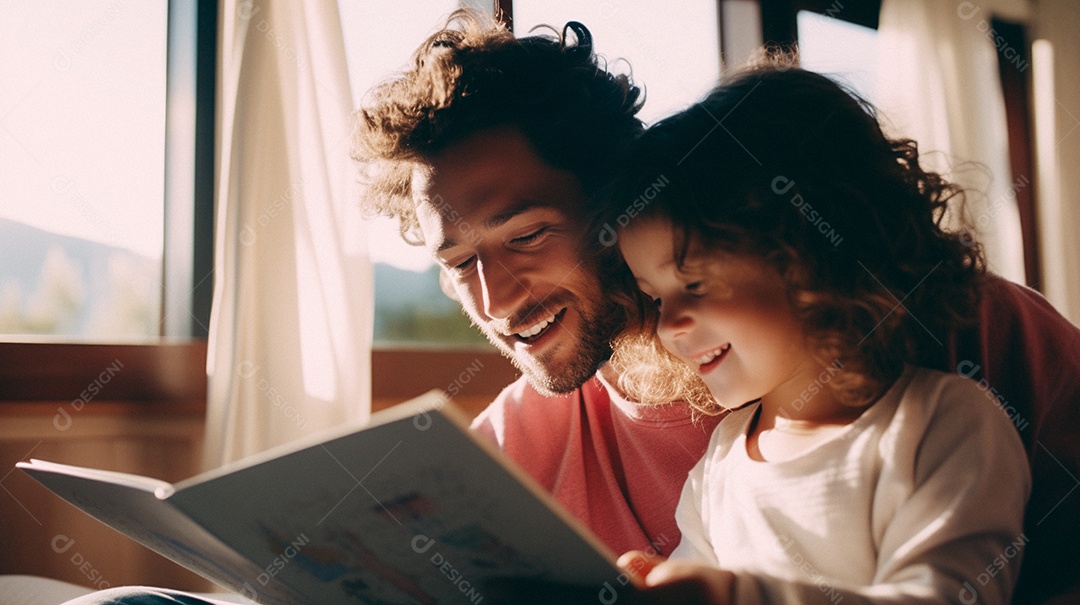 Pai lendo livro com a filha