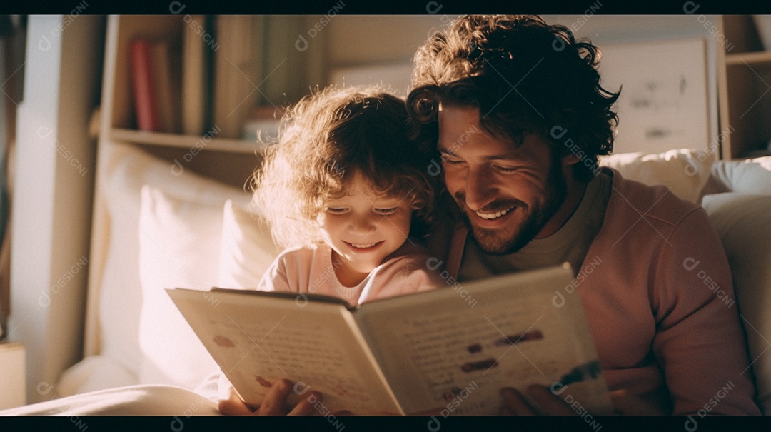 Pai lendo livro com a filha