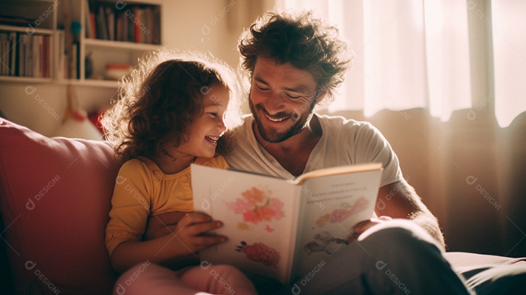 Pai lendo livro com a filha