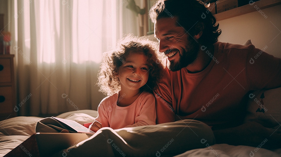 Pai lendo livro com a filha