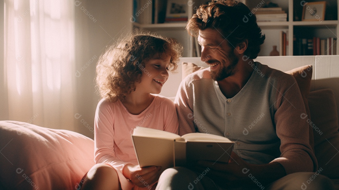 Pai lendo livro com a filha