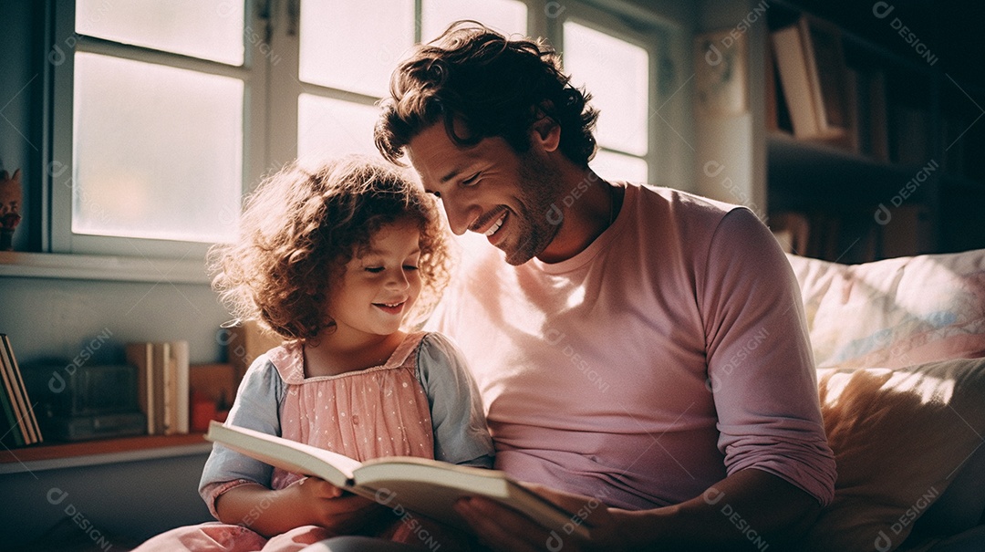 Pai lendo livro com a filha