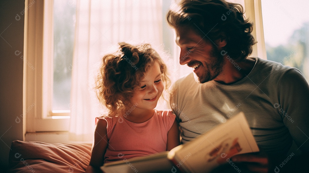 Pai lendo livro com a filha