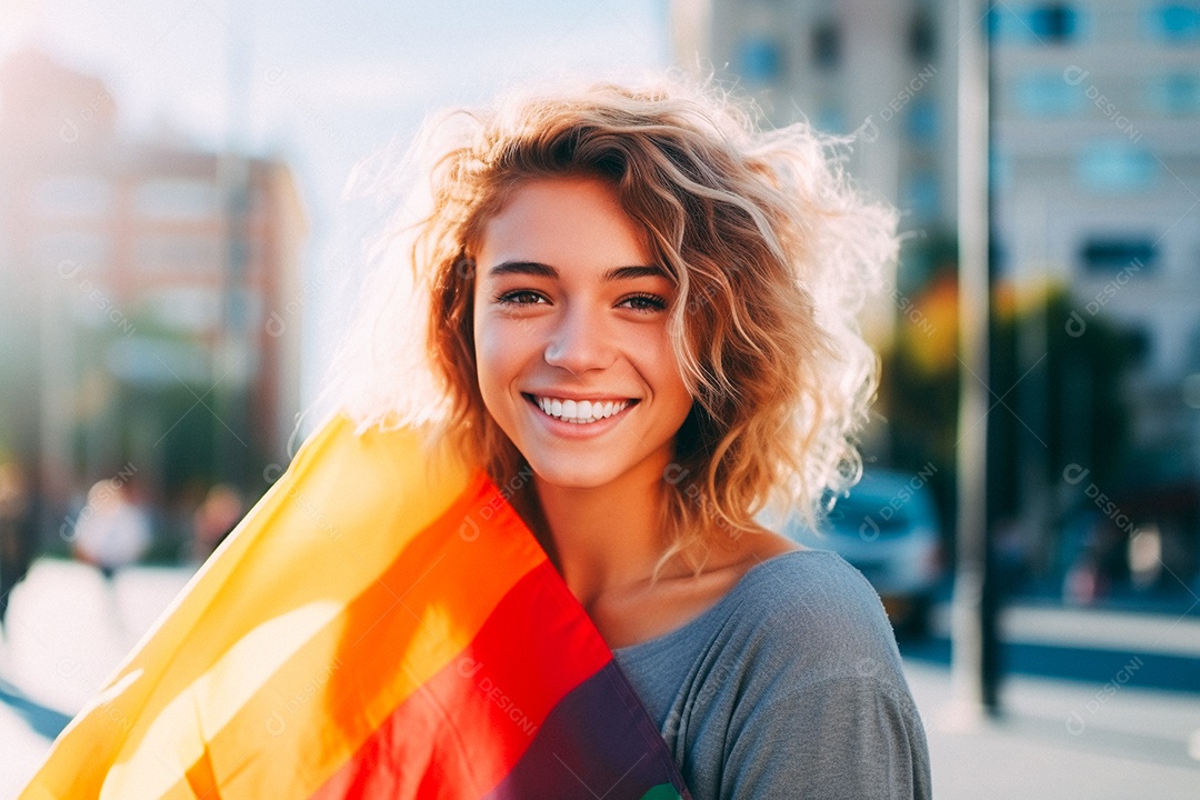 Pessoas da comunidade LGBT segurando a bandeira
