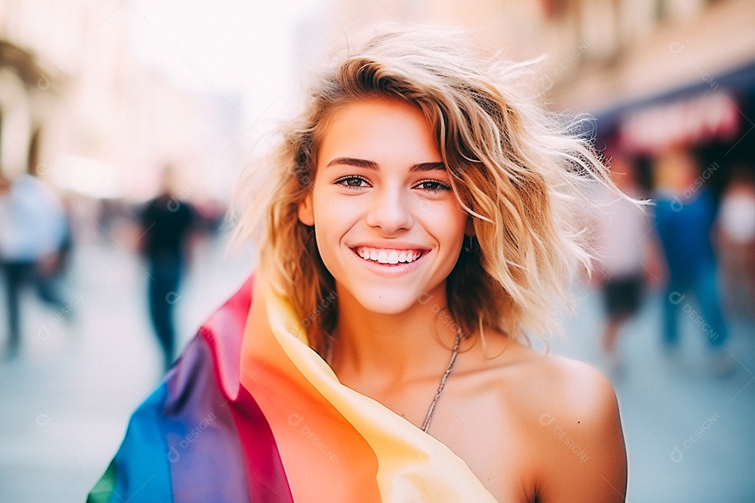 Pessoas da comunidade LGBT segurando a bandeira