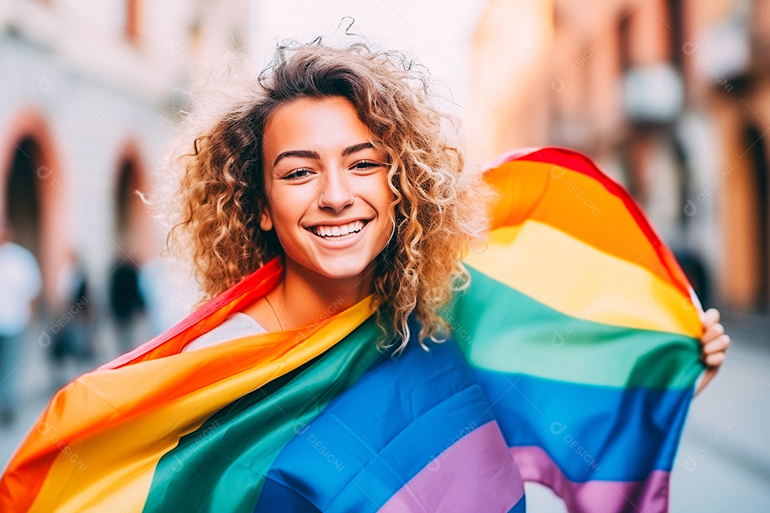 Pessoas da comunidade LGBT segurando a bandeira
