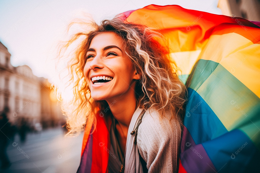 Pessoas da comunidade LGBT segurando a bandeira