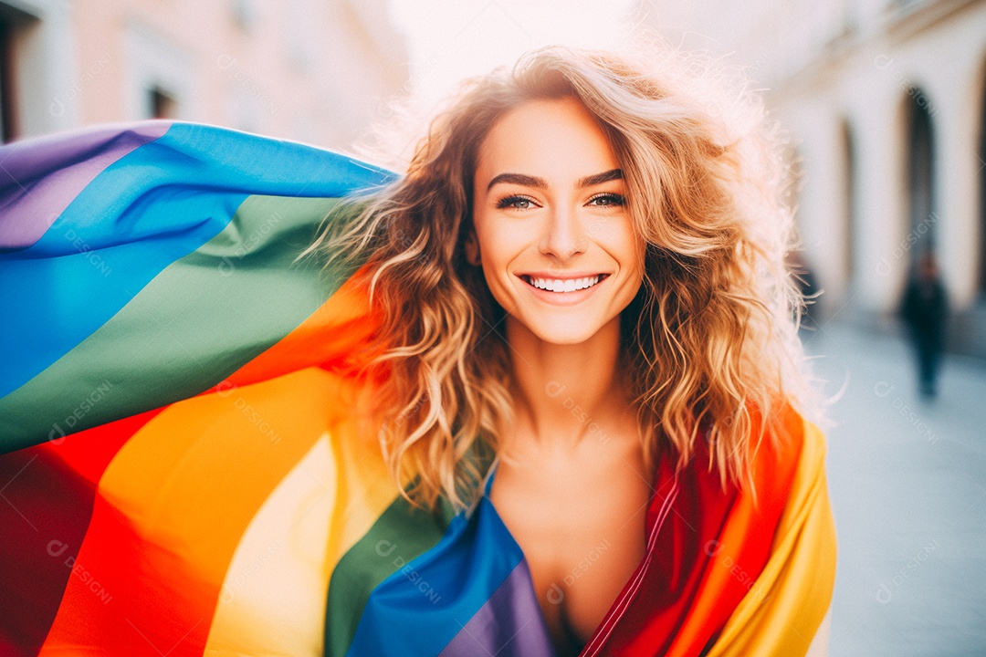 Pessoas da comunidade LGBT segurando a bandeira