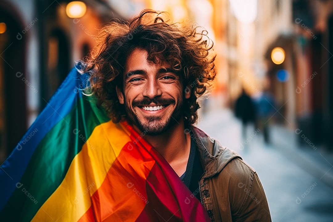 Pessoas da comunidade LGBT segurando a bandeira