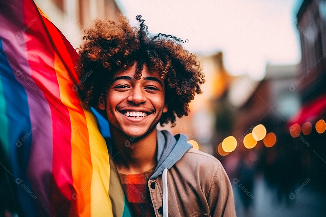Pessoas da comunidade LGBT segurando a bandeira