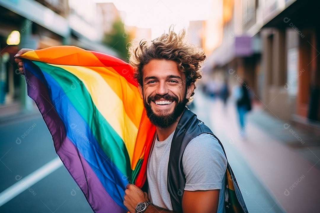 Pessoas da comunidade LGBT segurando a bandeira