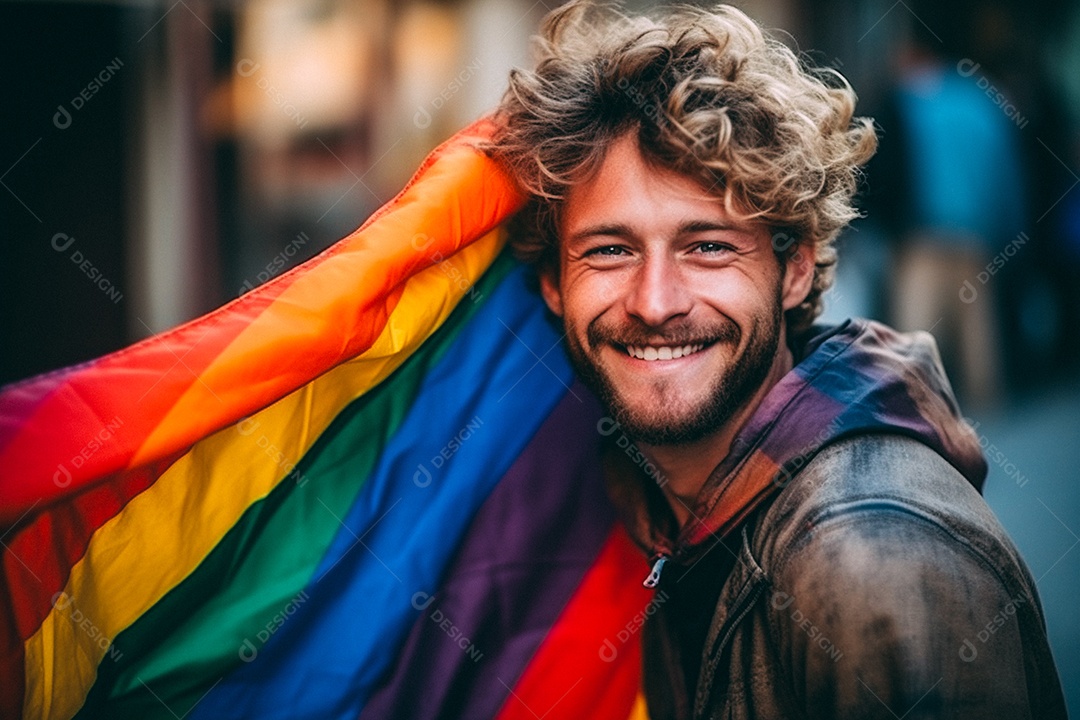 Pessoas da comunidade LGBT segurando a bandeira