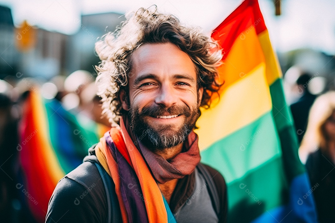 Pessoas da comunidade LGBT segurando a bandeira