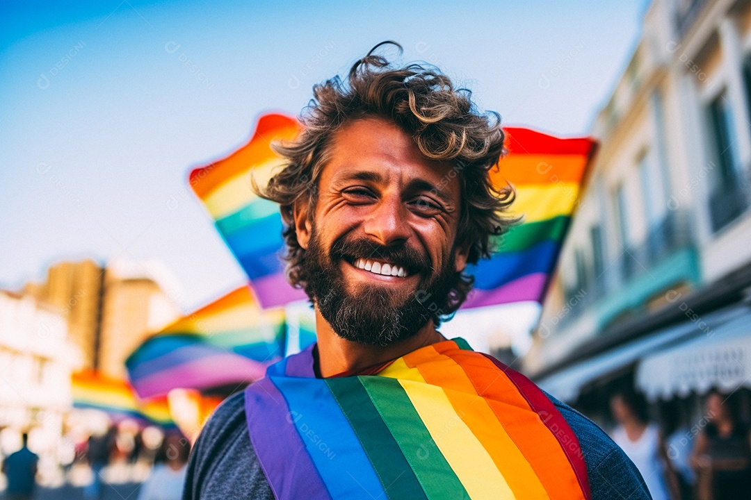 Pessoas da comunidade LGBT segurando a bandeira