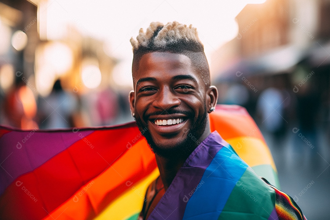 Pessoas da comunidade LGBT segurando a bandeira
