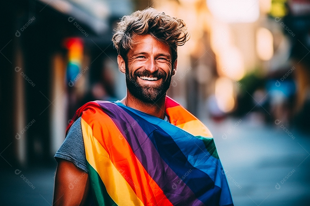 Pessoas da comunidade LGBT segurando a bandeira