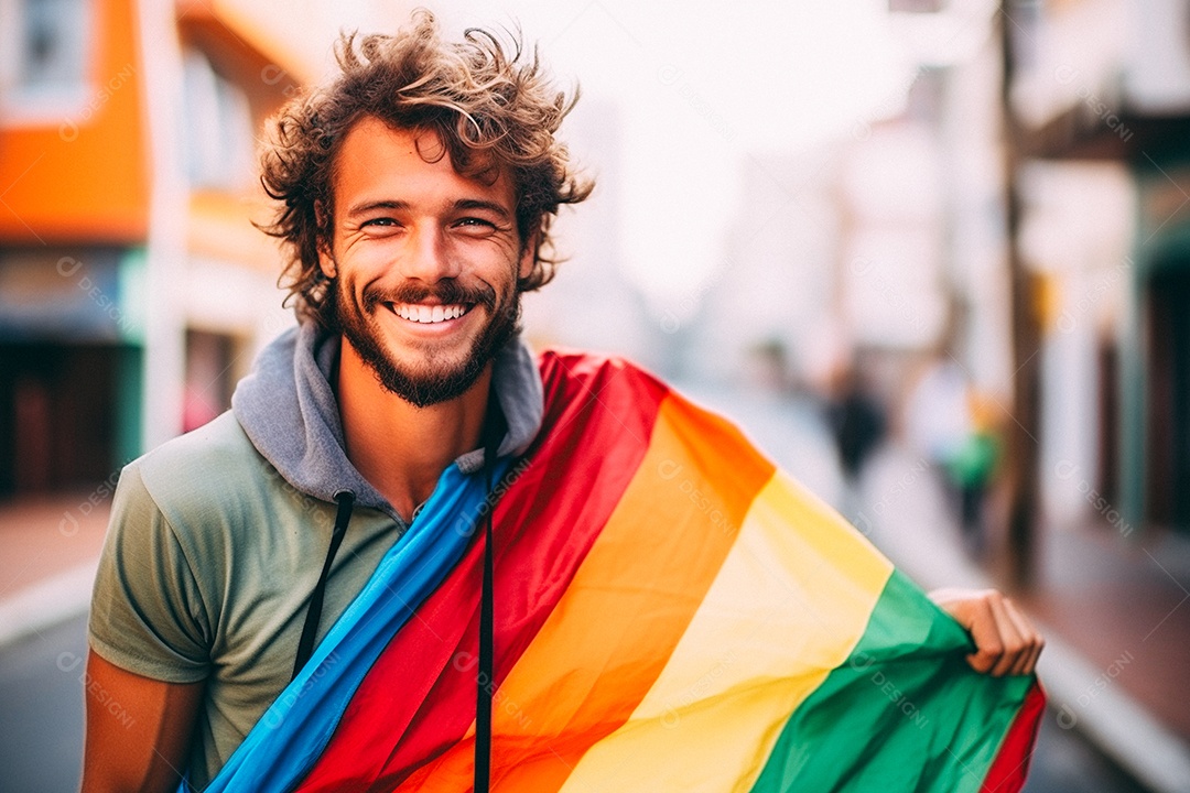 Pessoas da comunidade LGBT segurando a bandeira