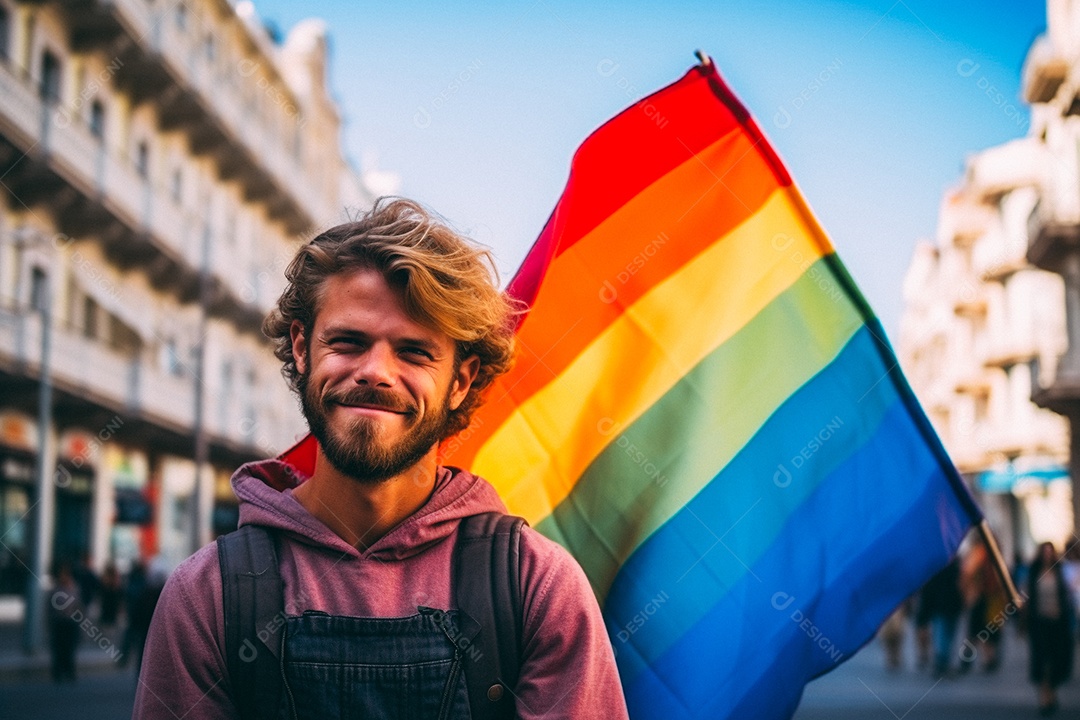 Pessoas da comunidade LGBT segurando a bandeira
