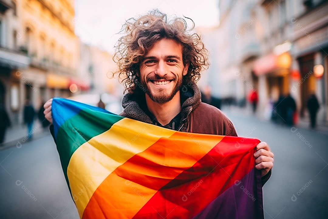 Pessoas da comunidade LGBT segurando a bandeira