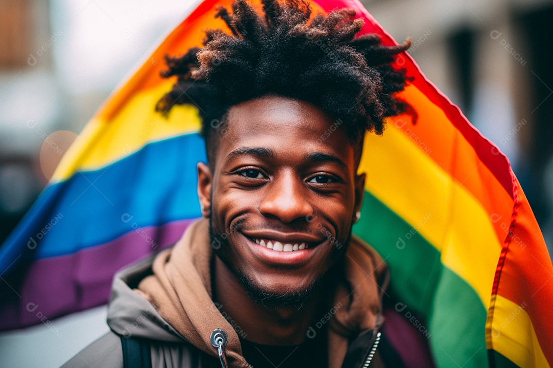 Pessoas da comunidade LGBT segurando a bandeira