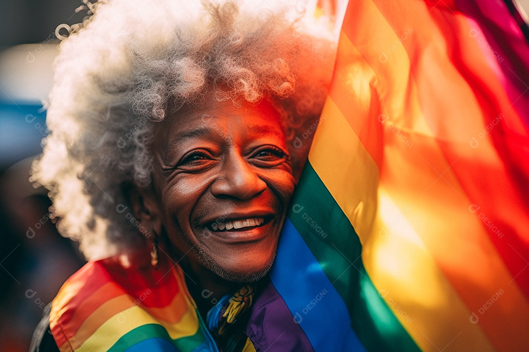 Pessoas da comunidade LGBT segurando a bandeira