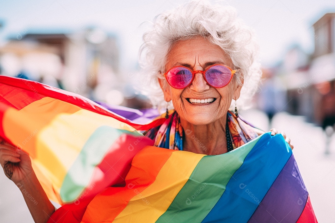 Pessoas da comunidade LGBT segurando a bandeira