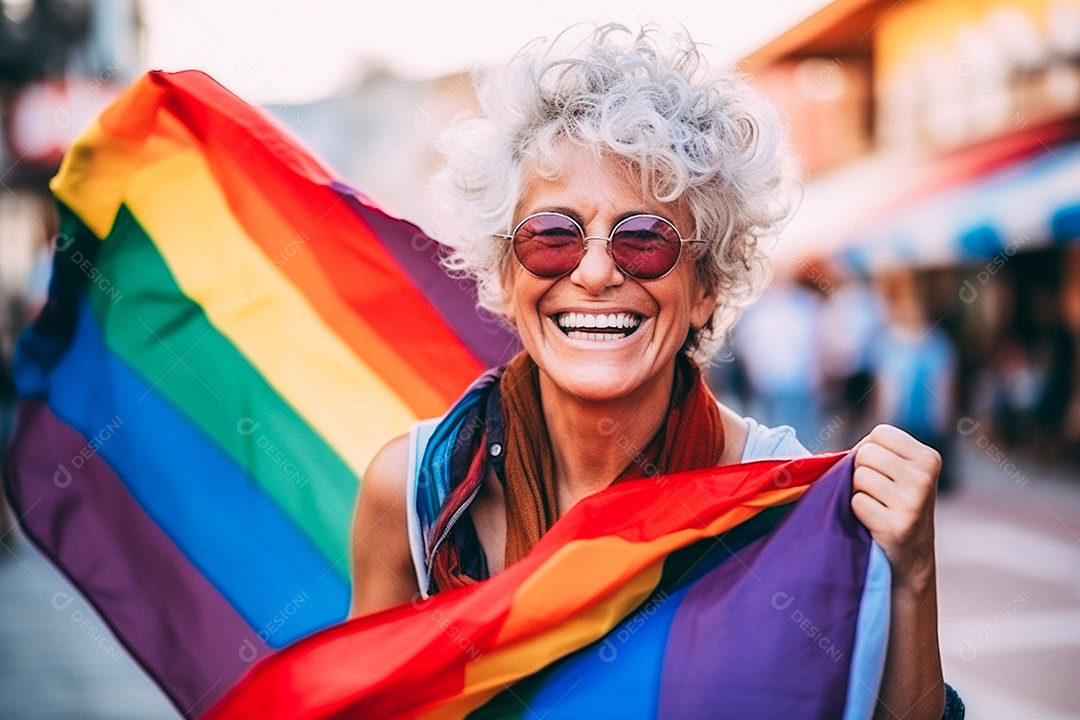 Pessoas da comunidade LGBT segurando a bandeira LGBT
