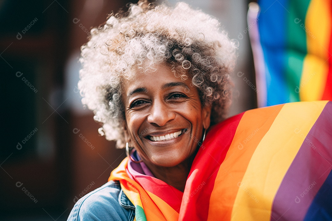 Pessoas da comunidade LGBT segurando a bandeira