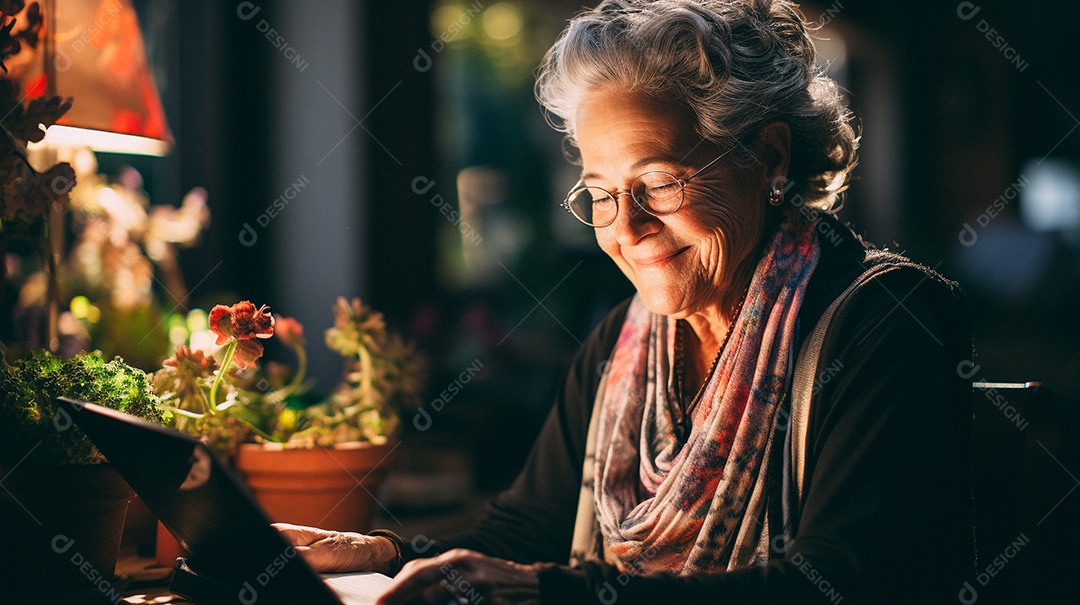 Em uma sala de estar bem iluminada, um idoso é capturado