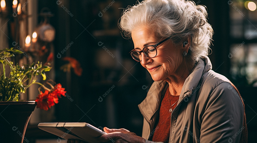 Em uma sala de estar bem iluminada, um idoso é capturado