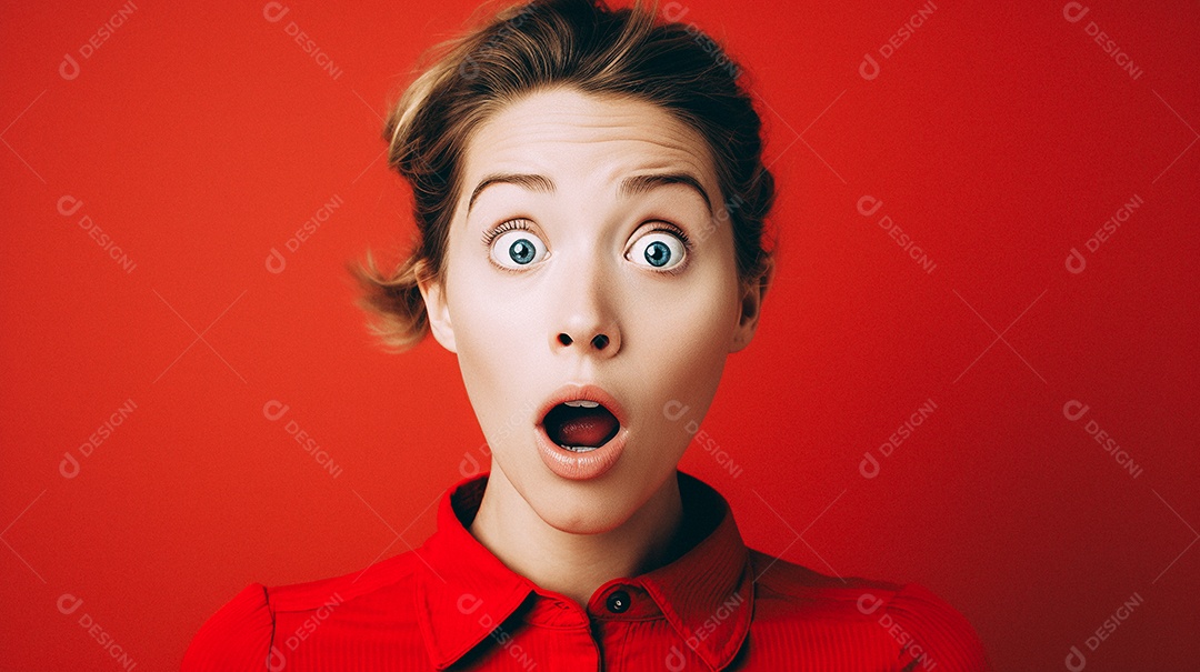 Mulher negra fazendo um olhar chocado em fundo colorido