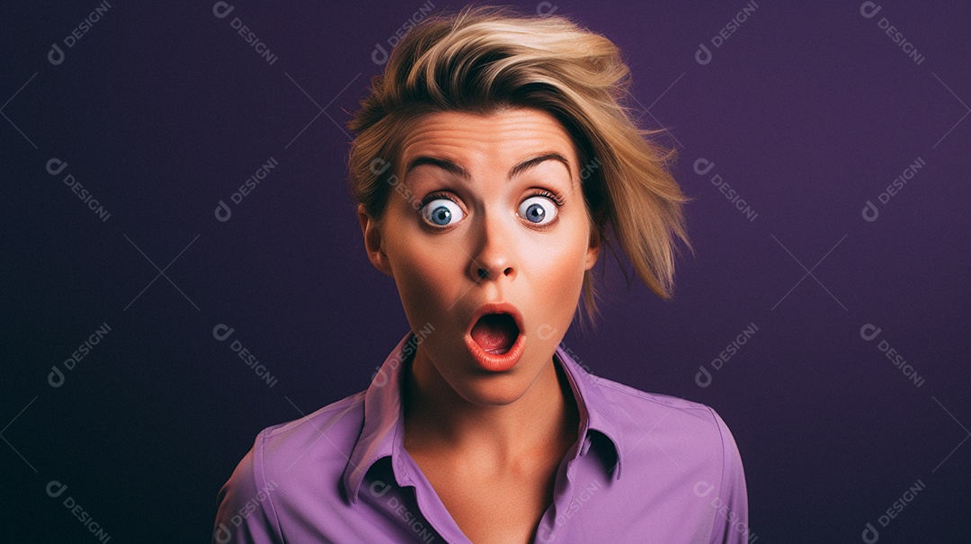 Mulher negra fazendo um olhar chocado em fundo colorido