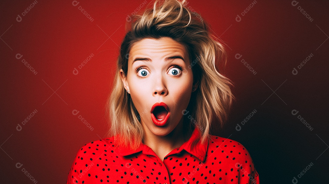 Mulher negra fazendo um olhar chocado em fundo colorido