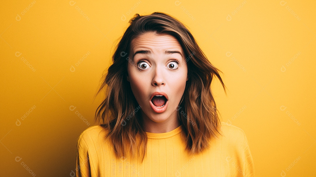 Mulher negra fazendo um olhar chocado em fundo colorido