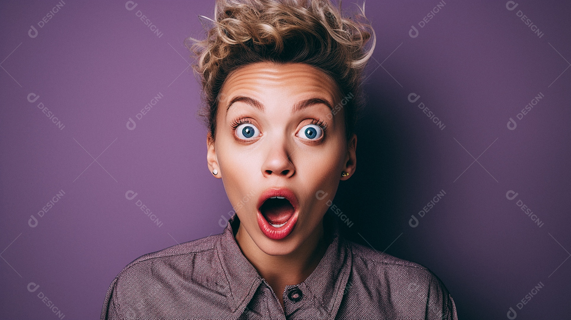 Mulher negra fazendo um olhar chocado em fundo colorido