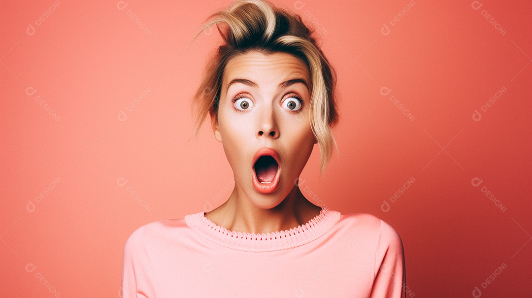 Mulher negra fazendo um olhar chocado em fundo colorido