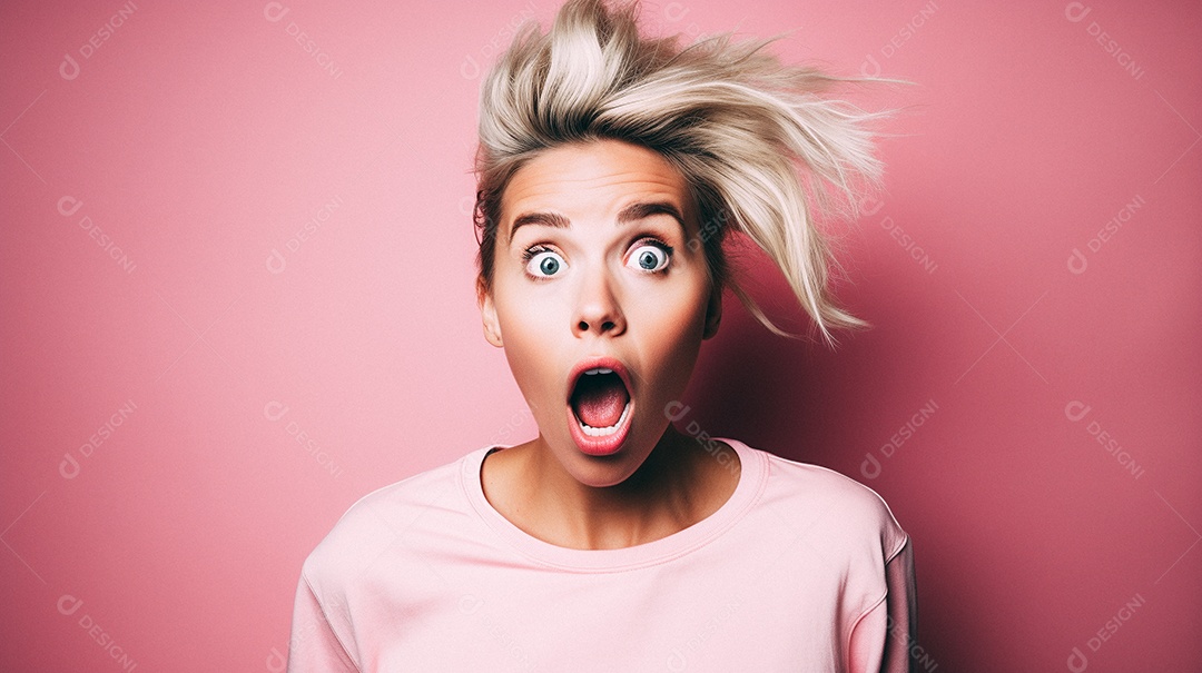 Mulher negra fazendo um olhar chocado em fundo colorido