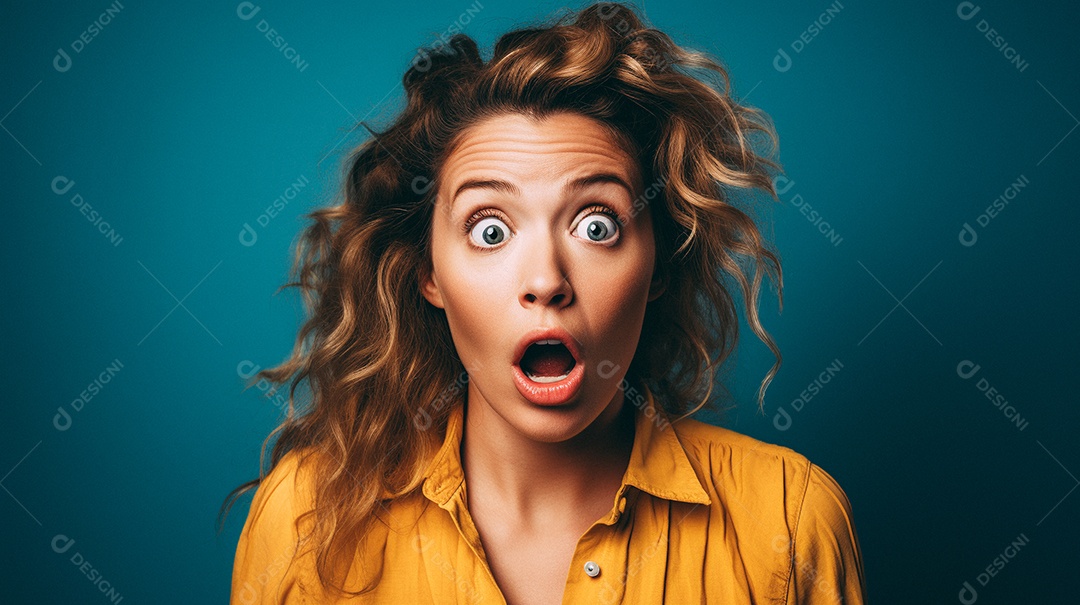 Mulher negra fazendo um olhar chocado em fundo colorido