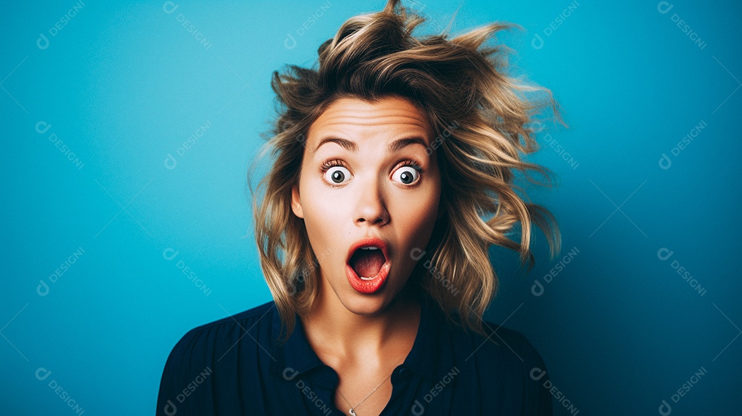 Mulher negra fazendo um olhar chocado em fundo colorido