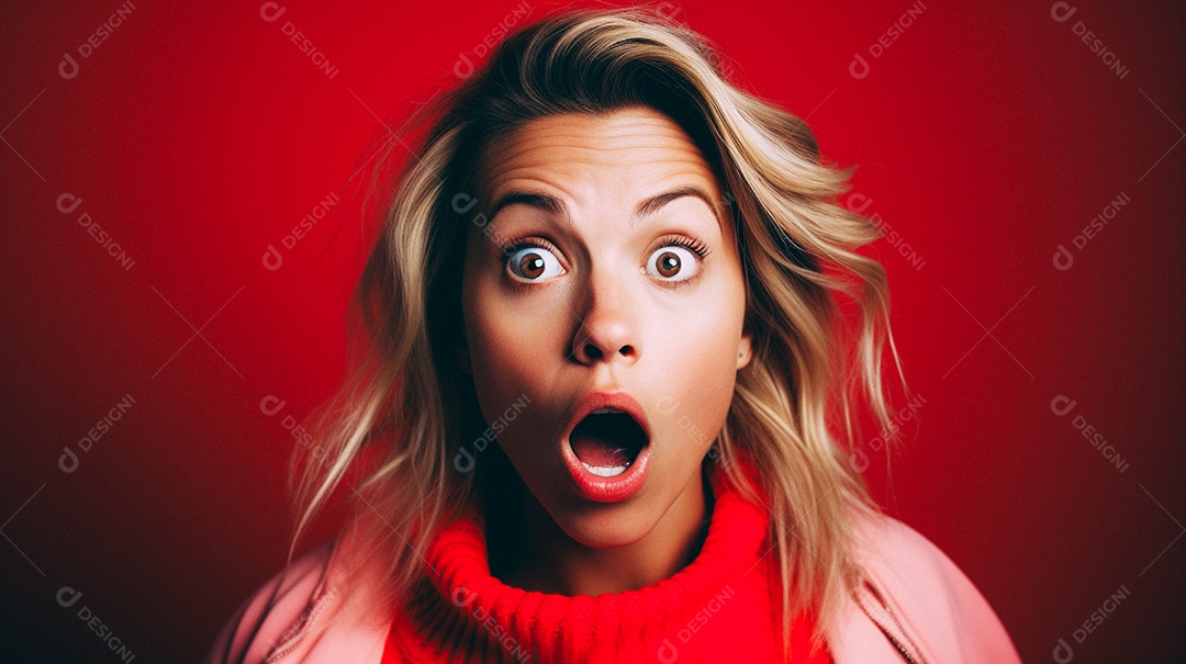 Mulher negra fazendo um olhar chocado em fundo colorido