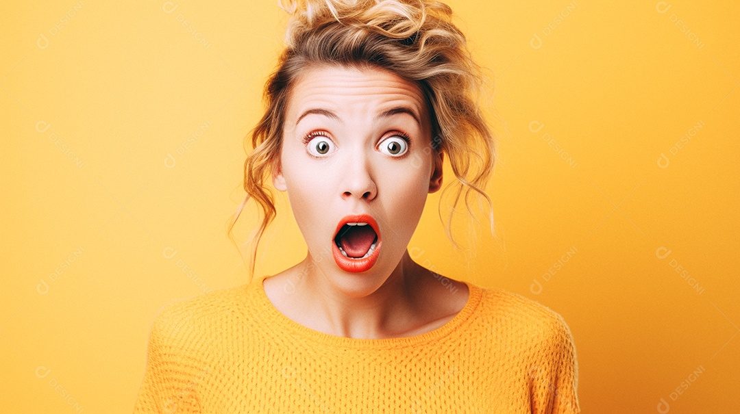 Mulher negra fazendo um olhar chocado em fundo colorido