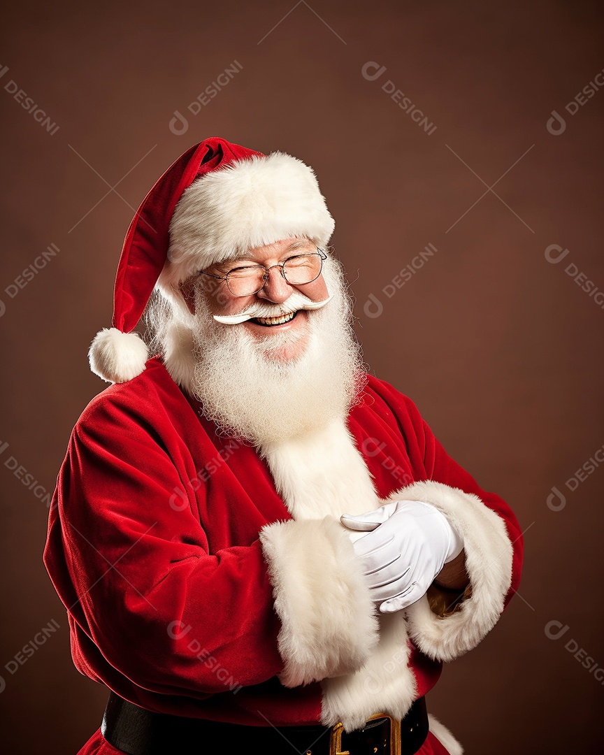 Papai Noel realmente sorridente, fazendo tudo bem com sua mão