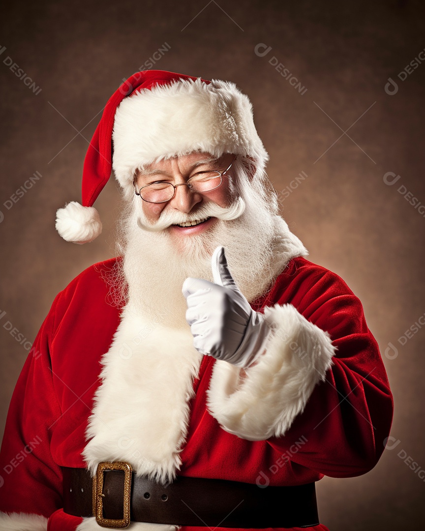 Papai Noel realmente sorridente, fazendo tudo bem com sua mão