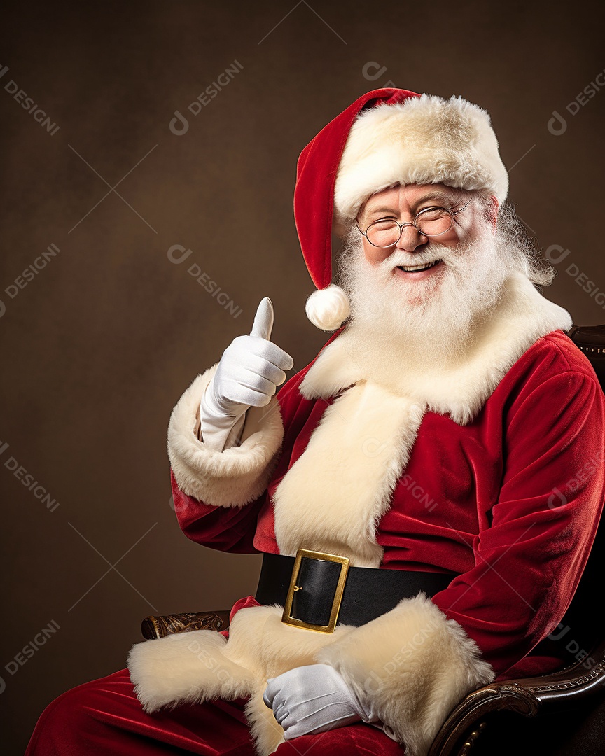 Papai Noel realmente sorridente, fazendo tudo bem com sua mão