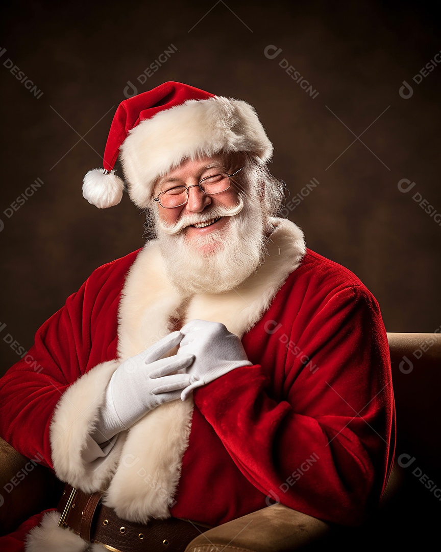 Papai Noel realmente sorridente, fazendo tudo bem com sua mão