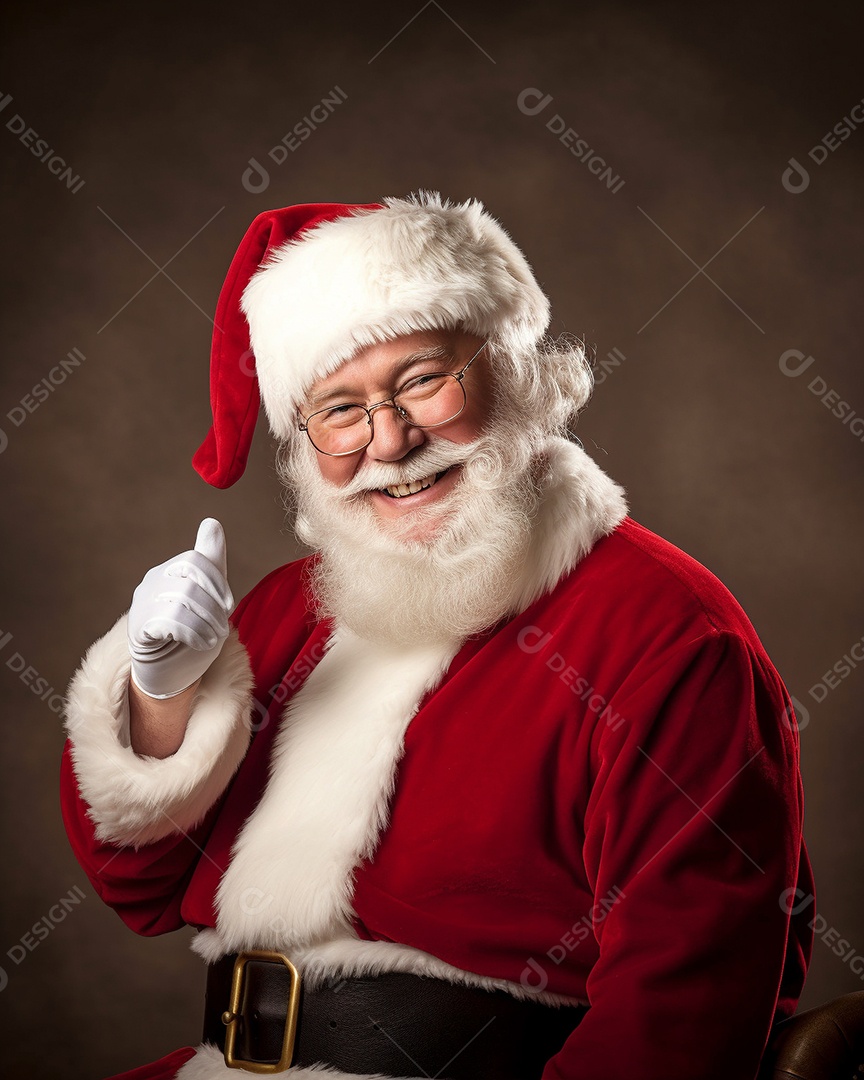 Papai Noel realmente sorridente, fazendo tudo bem com sua mão