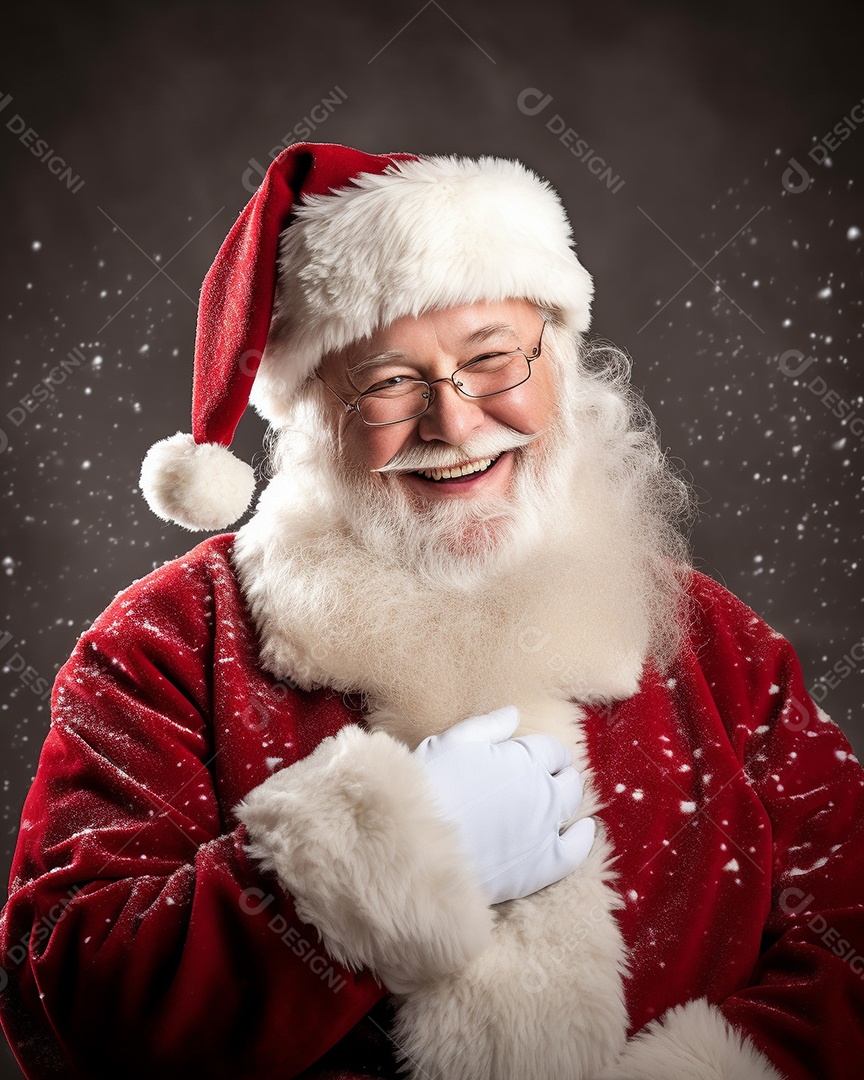 Papai Noel realmente sorridente, fazendo tudo bem com sua mão